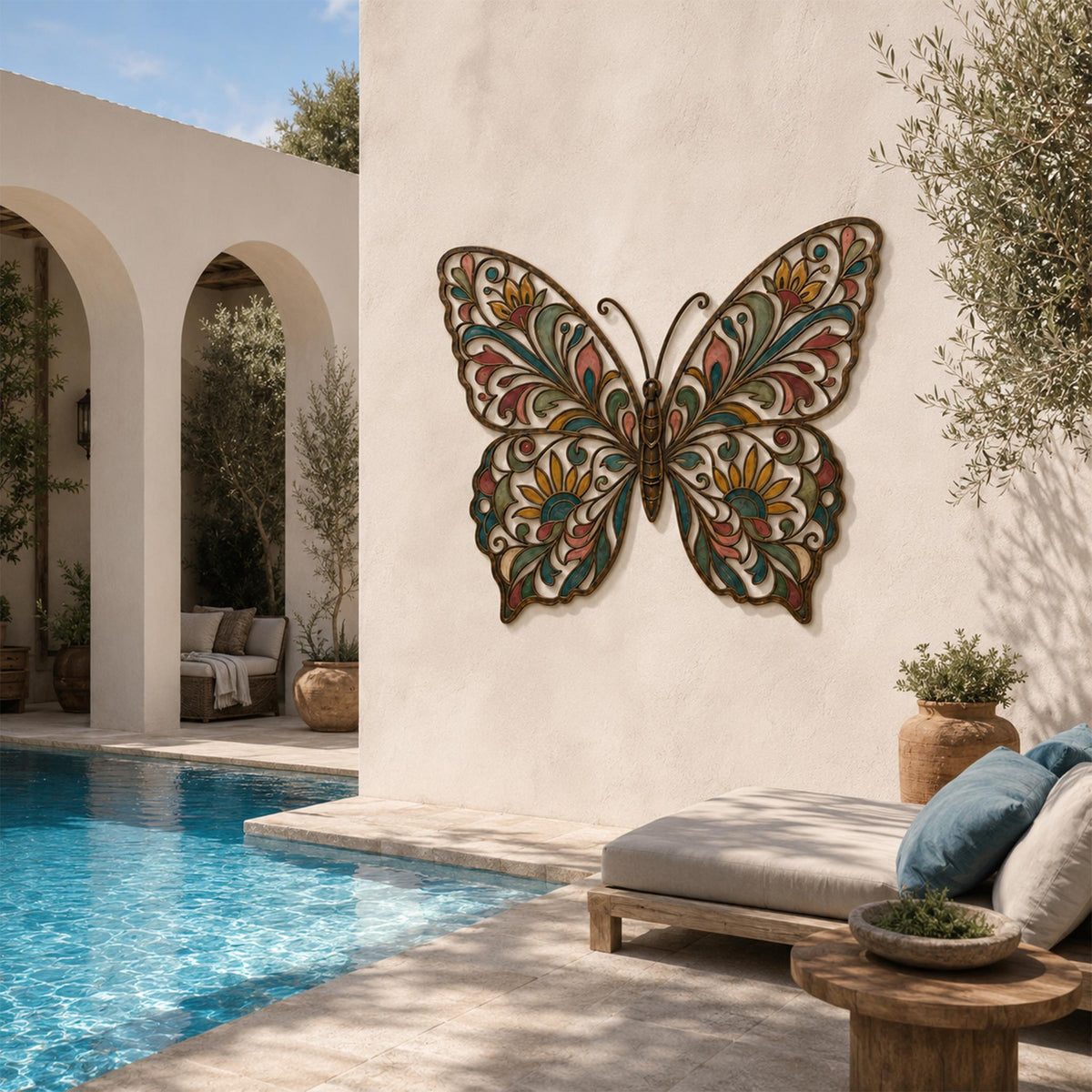 Metal Butterfly Wall Decor, Colorful Stained Glass Art, Outdoor Garden Hanging