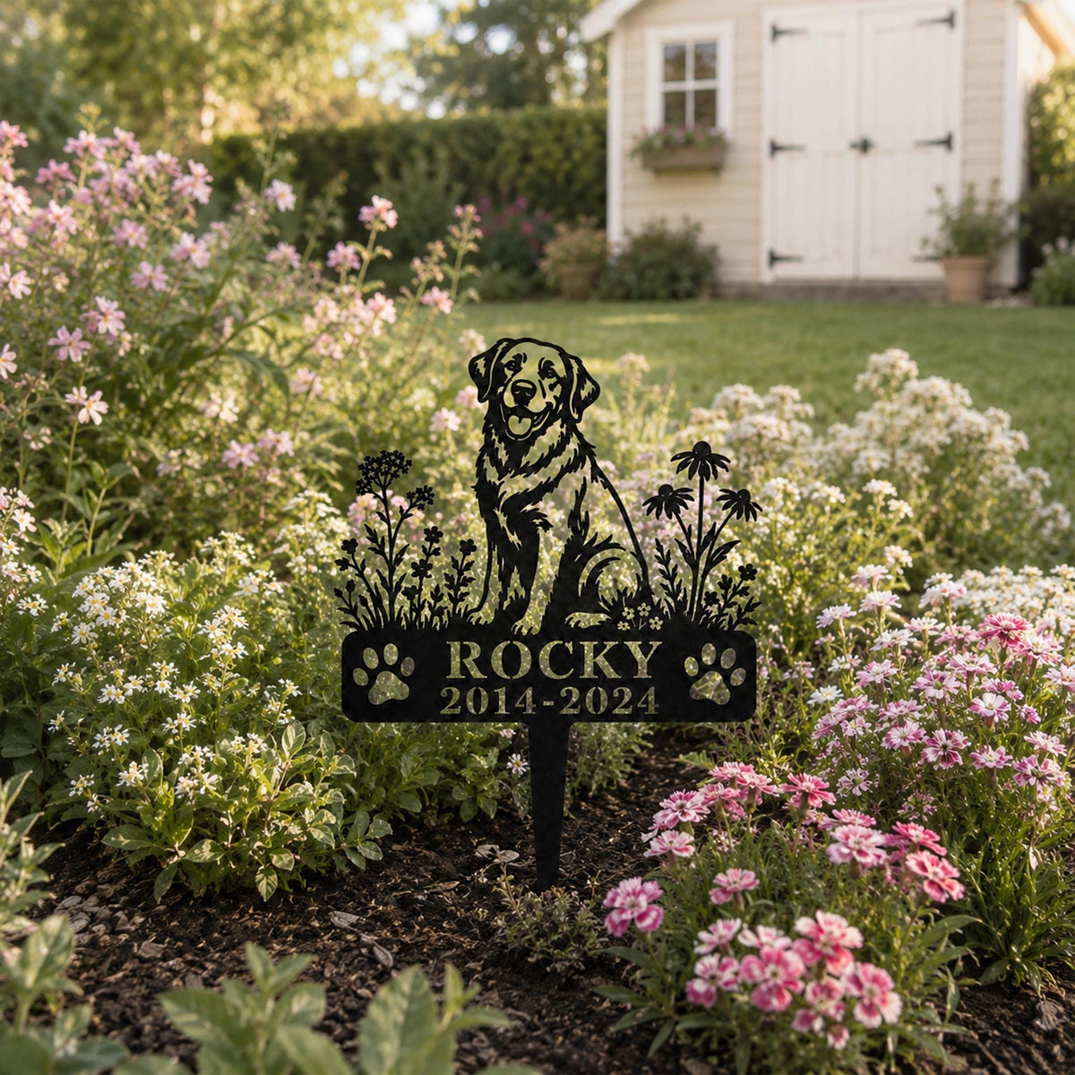 Personalized Golden Retriever Memorial Garden Stake, Custom Metal Pet Grave Marker