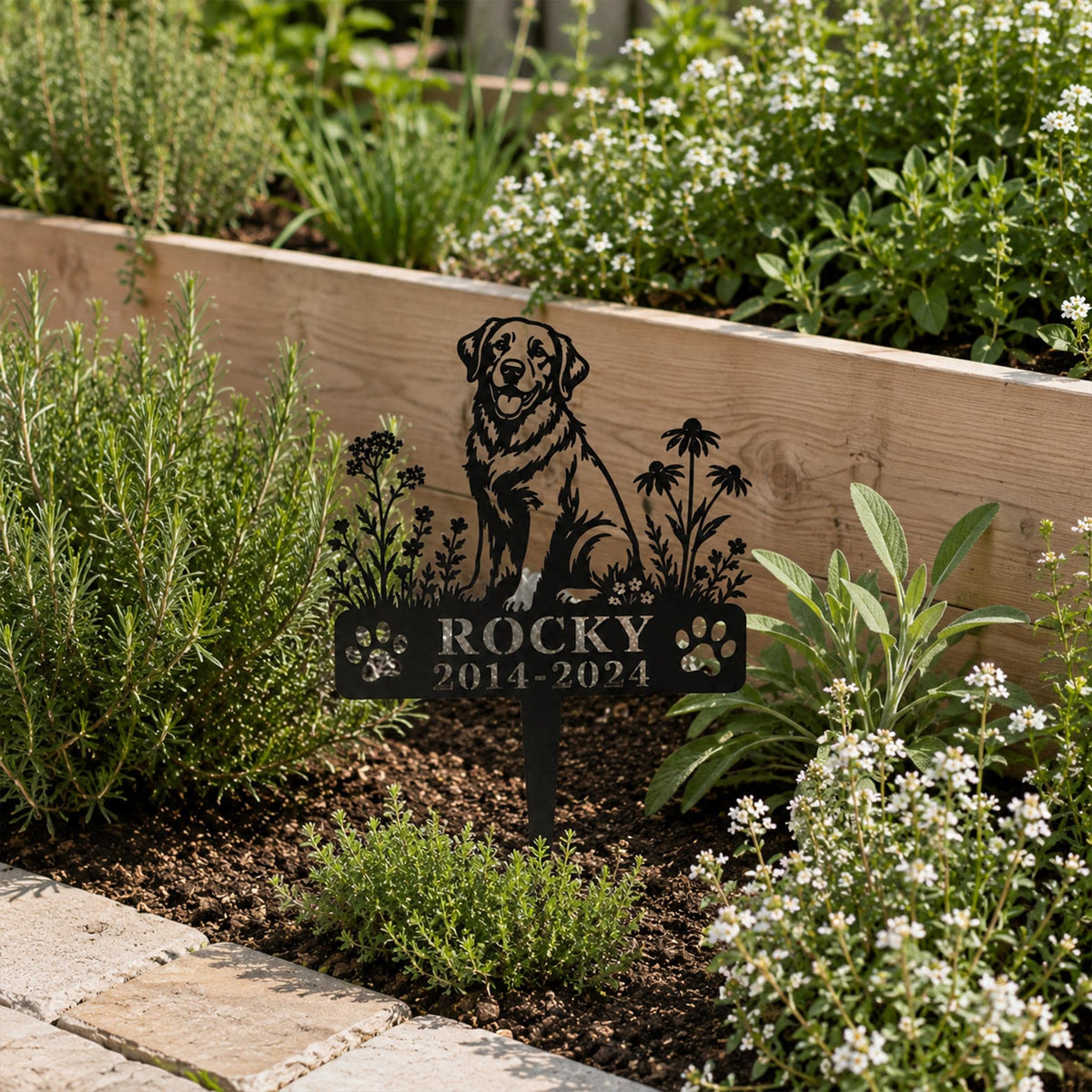 Personalized Golden Retriever Memorial Garden Stake, Custom Metal Pet Grave Marker