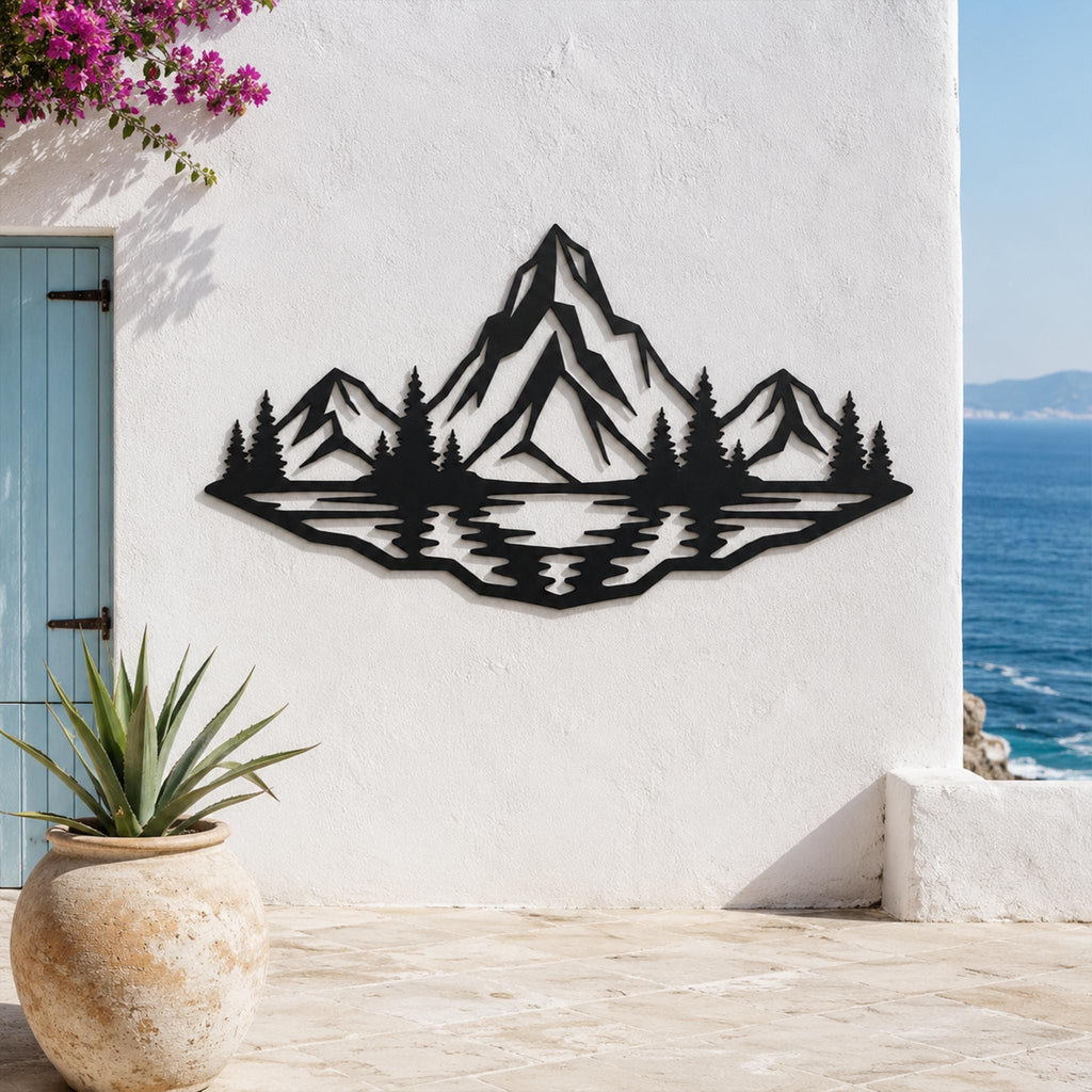 Mountain Range Metal Sign, Pine Tree Lake Wall Art, Nature Landscape Decor