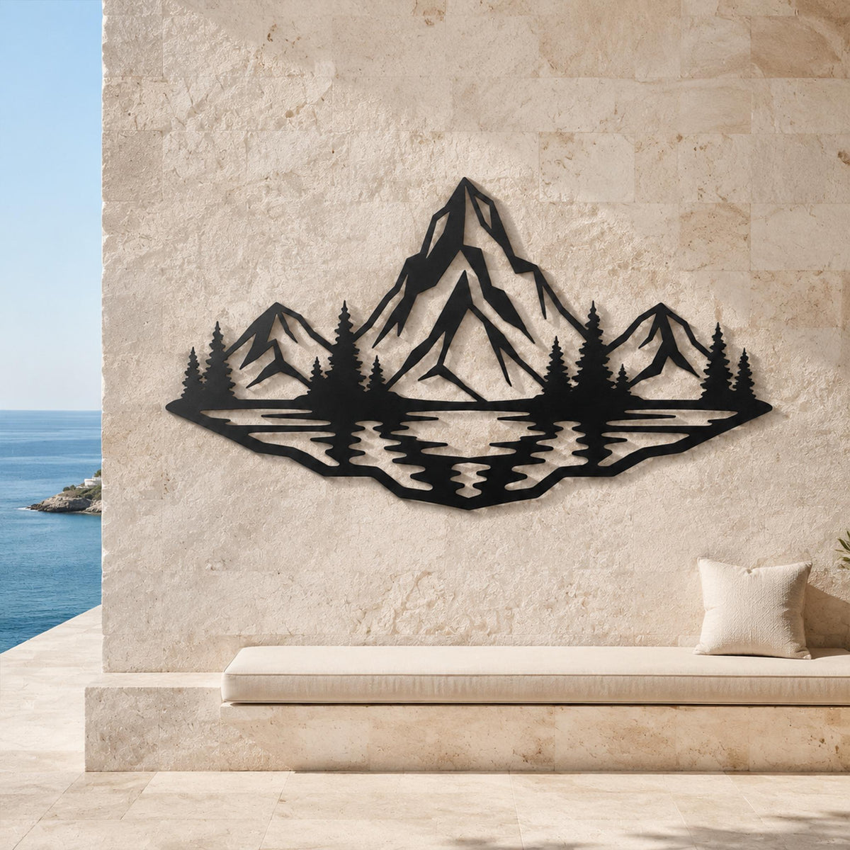 Mountain Range Metal Sign, Pine Tree Lake Wall Art, Nature Landscape Decor