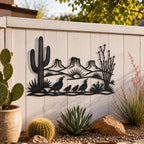 Desert Metal Sign, Saguaro Cactus Wall Art, Quail Family Metal Decor, Southwest Landscape Gift